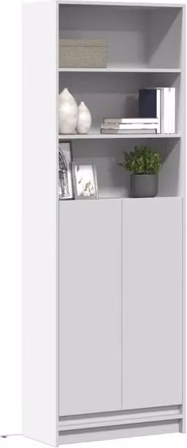 Berkfield Home Modern White Highboard with Integrated LED Lighting, W/D/H: 69 x 32.5 x 200 cm