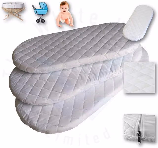TheWhiteWater Limited White Baby Moses Basket and Toddler Pram Mattress Sheet, W/D: 71 x 31 cm