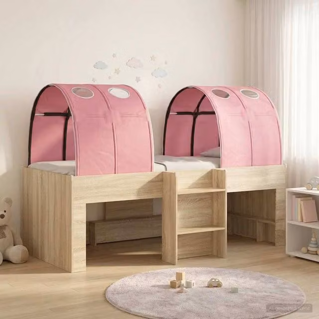 Berkfield Home 3-Piece Modern Bed with Tunnel in Sonoma Oak and Pink Engineered Wood – 1