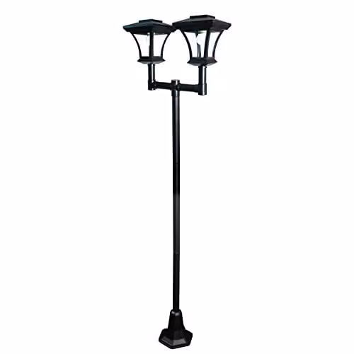 GardenKraft Twin Head Solar Powered LED Garden Lamp Post in Black, Height: 170 cm – 1