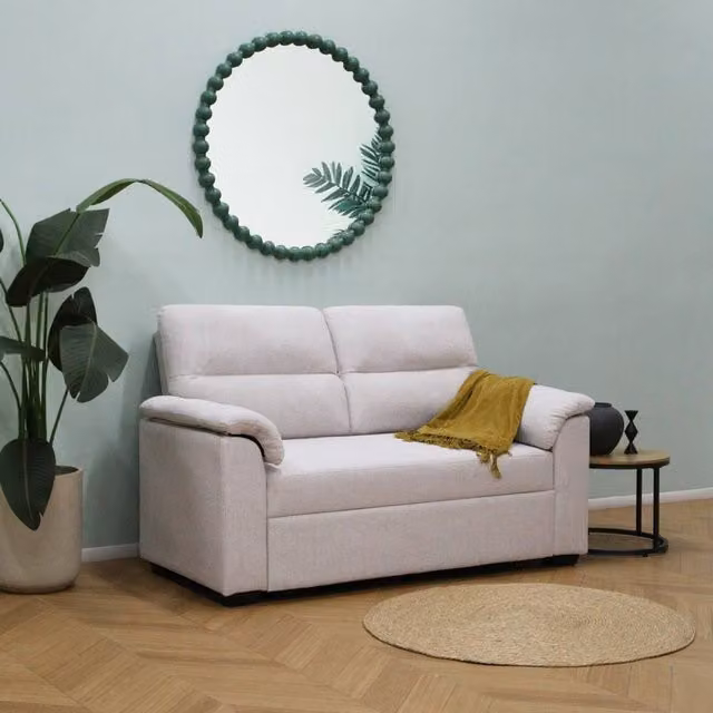 Home Garden Direct Tivoli 2 Seater Pull Out Sofa Bed in Beige Soft Woven Fabric – 1