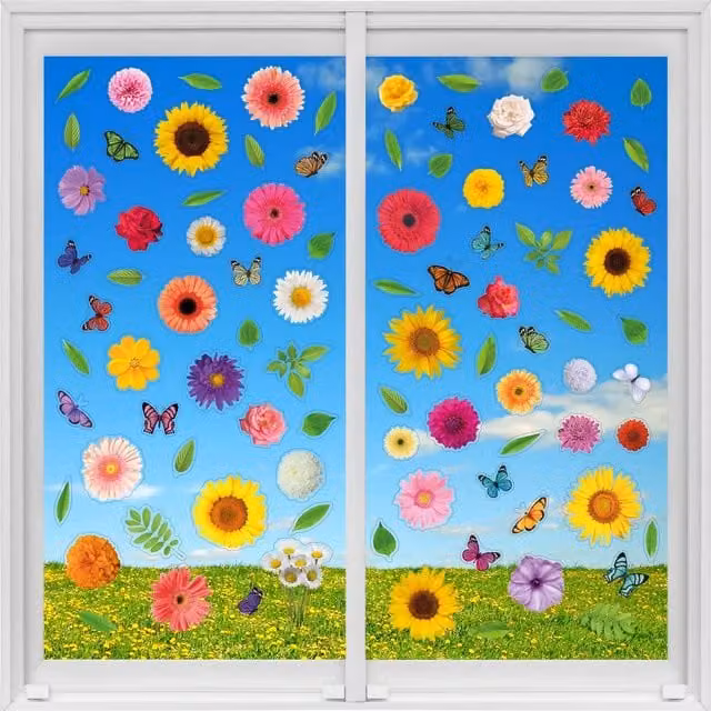 WALPLUS Multicoloured Spring Summer Bouquet Floral Adhesive Window Clings