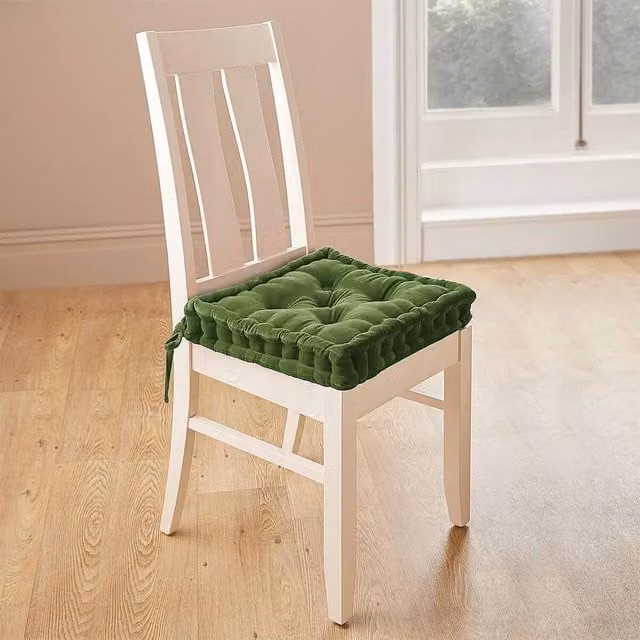 Coopers of Stortford Green Velvet Booster Cushion for Adults, W/D/H: 39 x 39 x 7.5 cm