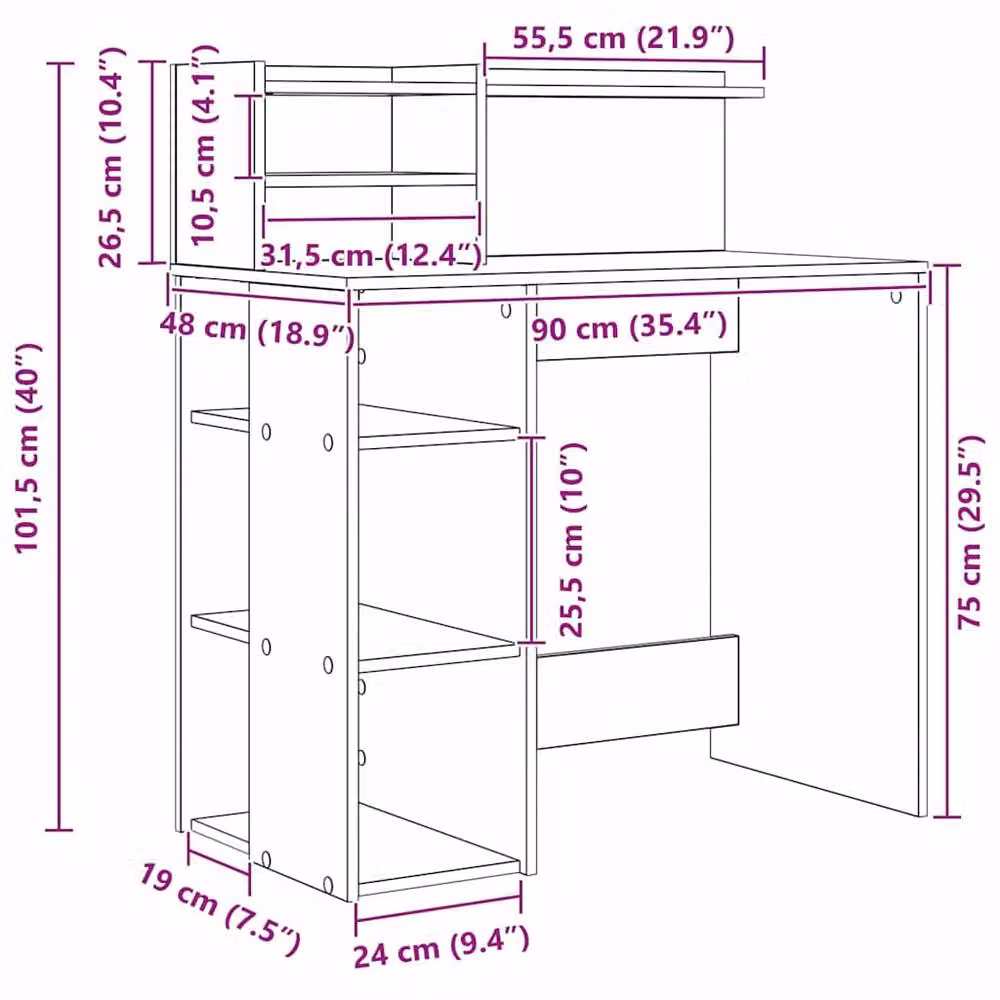 Berkfield Home Modern Writing Desk with Storage in Black Oak, W/D/H: 90 x 48 x 101.5 cm – 9