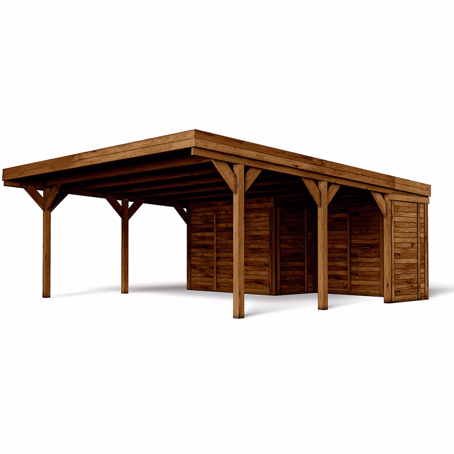 Cerland Leon Double Wooden Carport with Storage Shed in Brown, Freestanding Pent Design – 2