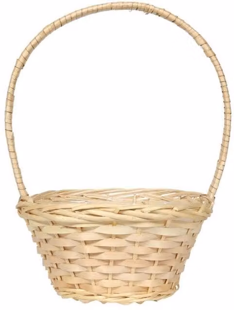 KDMD White Unpeeled Round Basket with Handle in Natural, Diameter: 27.5 cm
