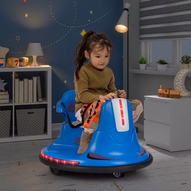 Costway Blue Electric Ride-On Kids Bumper Car with Light and Sound Effects