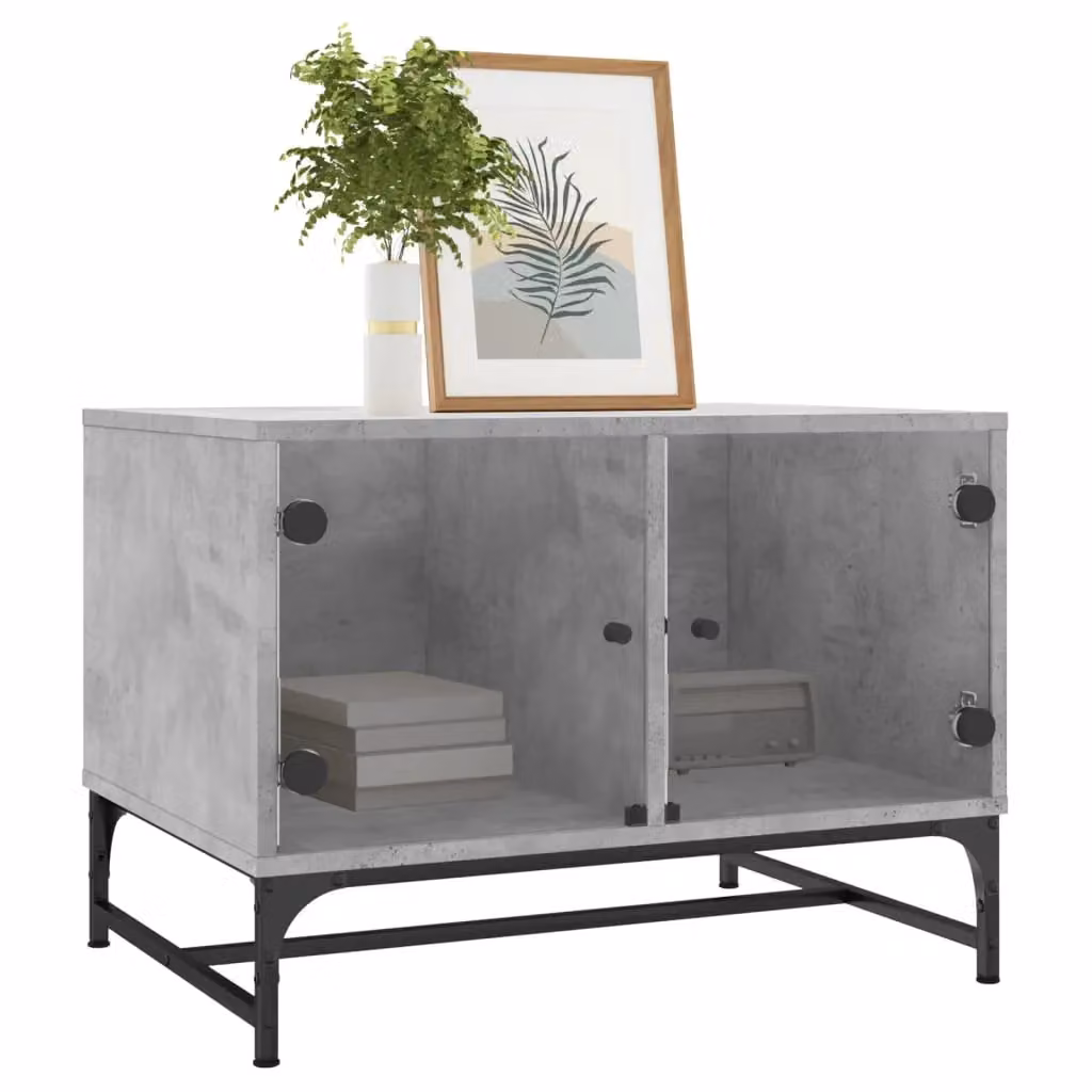 Berkfield Home Modern Rectangular Coffee Table with Glass Doors in Grey, W/D/H: 68.5 x 50 x 50 cm – 3