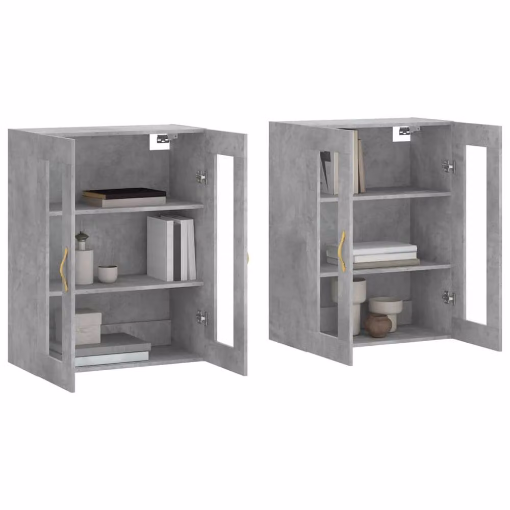 Berkfield Home Set of 2 Wall Mounted Cabinets in Concrete Grey with Glass Doors – 2