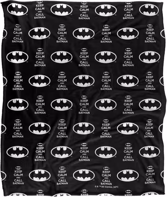 Batman Keep Calm & Call Pattern Officially Licensed Super Soft White Throw Blanket W: 152 cm, D: 127 cm