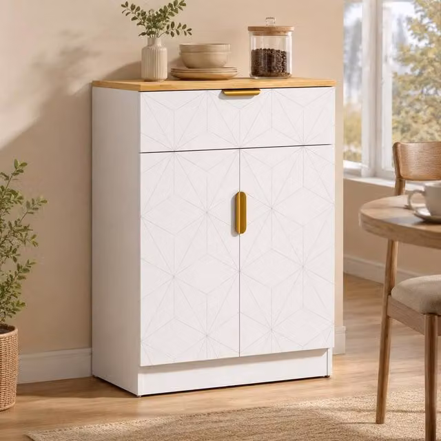 STILVORA Modern Geometric Sideboard Storage Cabinet in White