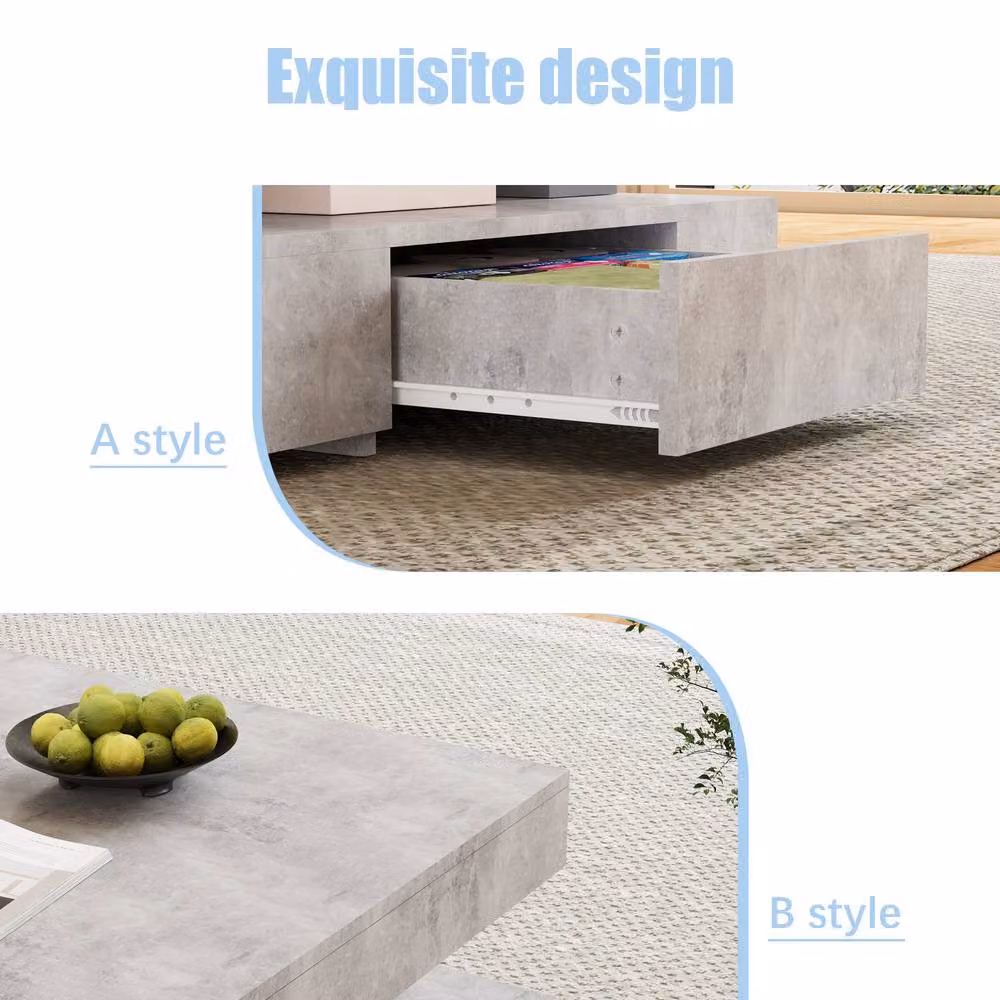 KEEPREAPER Modern Grey LED Coffee Table with 2 Storage Drawers – 2