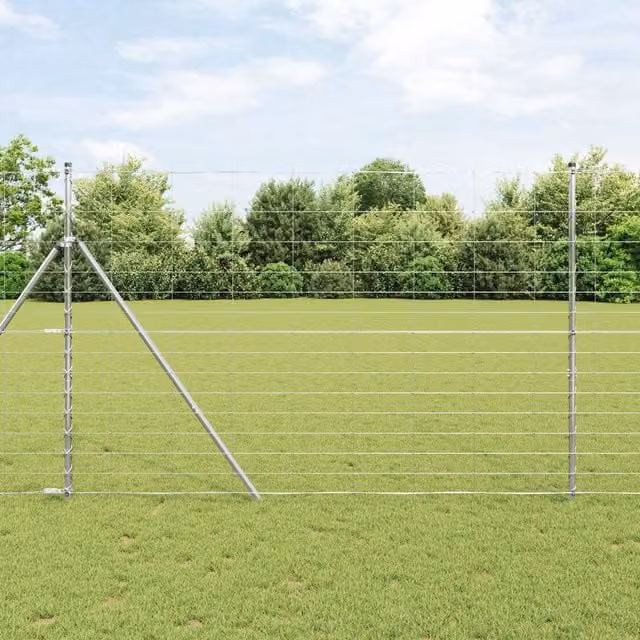 Berkfield Home Field Fence Galvanised Steel in Silver, H 1.6 m x W 25 m