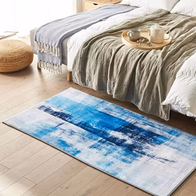 Wyld and Coco Blue Multicolour Abstract 3D Print Low-Pile Rectangular Rug, W: 80 cm, L: 150 cm – 1