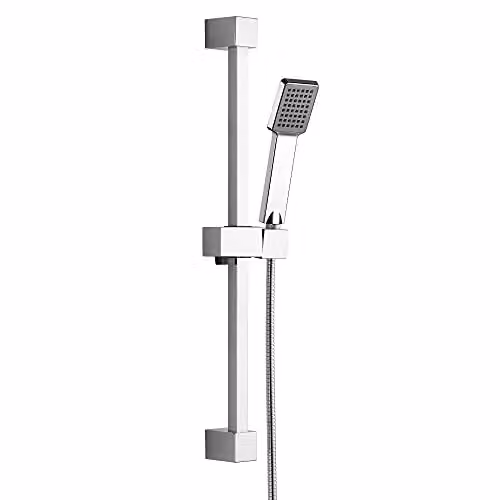 Nes Home Square Chrome Plated Slider Rail Kit with Single Mode Handset in Metallic Silver – 2