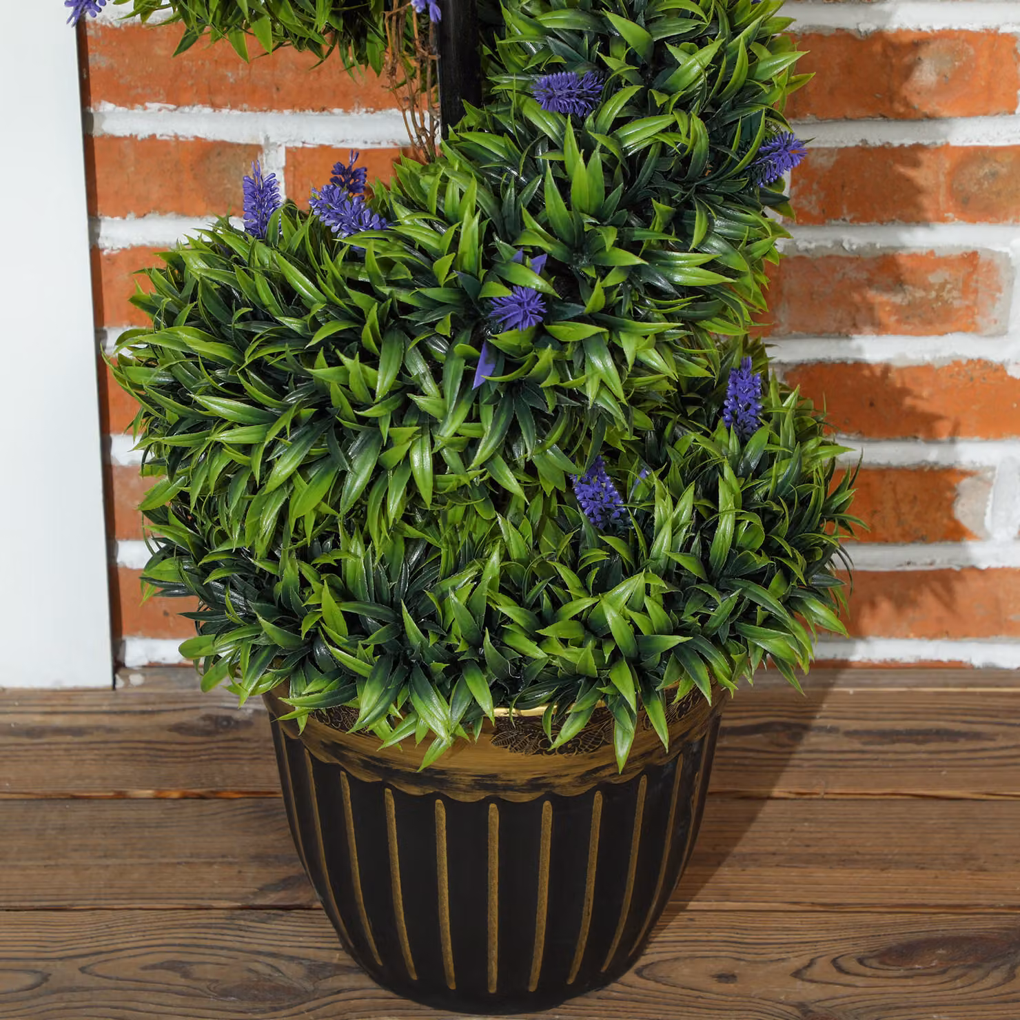 HOMCOM Set of 2 Green Artificial Boxwood Spiral Topiary Trees with Lavender and Pots, Height: 115 cm – 6