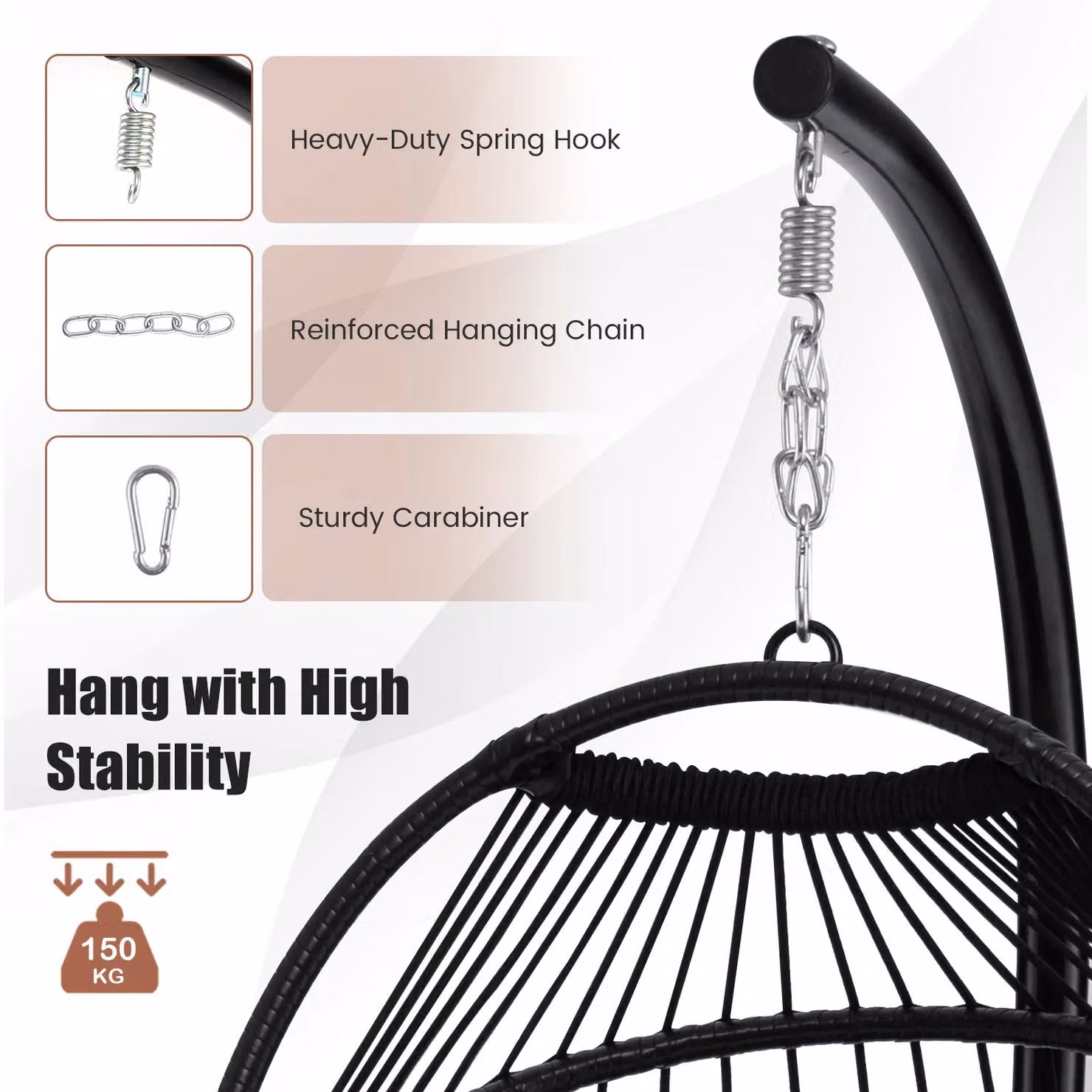 Gymax Grey Metal Hanging Egg Chair Hammock with Stand, Head Pillow and Cushion – 5