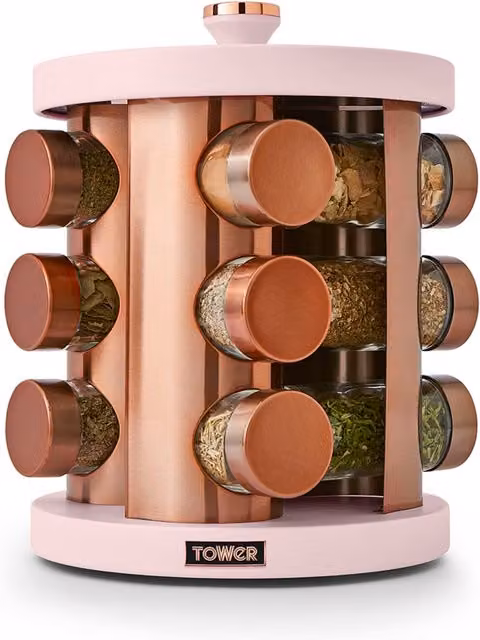 Tower Rotating Spice Rack with 12 Glass Jars in Pink