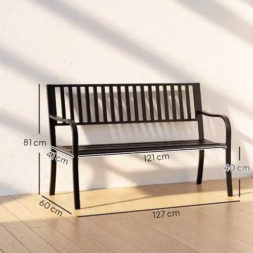 Outsunny Black Metal 2 Seater Garden Bench, W/D/H: 127 x 60 x 81 cm – 3