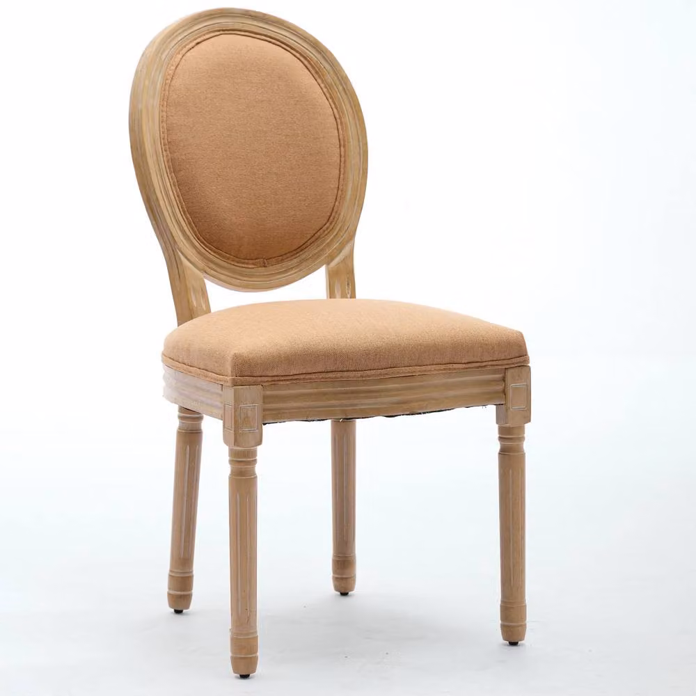 HomeTouch Set of 2 French Style Linen Fabric Kitchen and Dining Chairs in Light Brown – 2