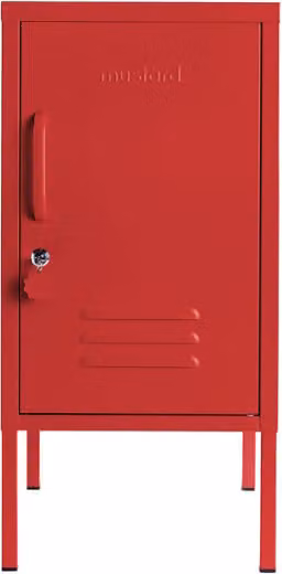 Mustard Made The Shorty Poppy Red Freestanding Metal Cabinet with Hinged Doors and Internal Shelves, W/D/H: 46 x 35 x 72 cm