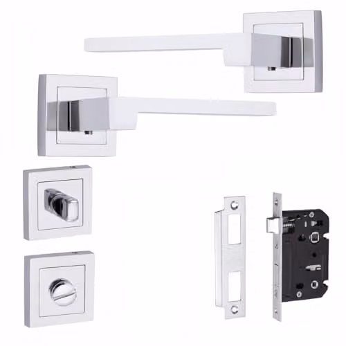 Golden Grace Zeta Bathroom Door Handle Set in Polished Chrome