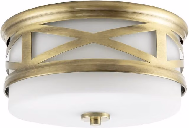 Happy Homewares Vintage and Classic Bathroom Flush Ceiling Light with Strap Design in Gold and White