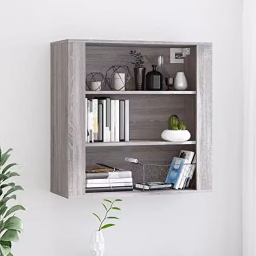 vidaXL Modern Wall Mounted Grey Cabinet with Hinged Doors and Internal Shelves, W/D/H: 80 x 33 x 80 cm