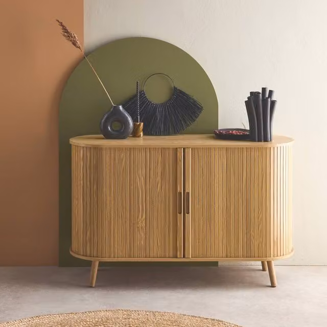sweeek Scandi-style Sideboard with 2 Sliding Doors, Light Brown, W: 120 cm, H: 75 cm, D: 40 cm
