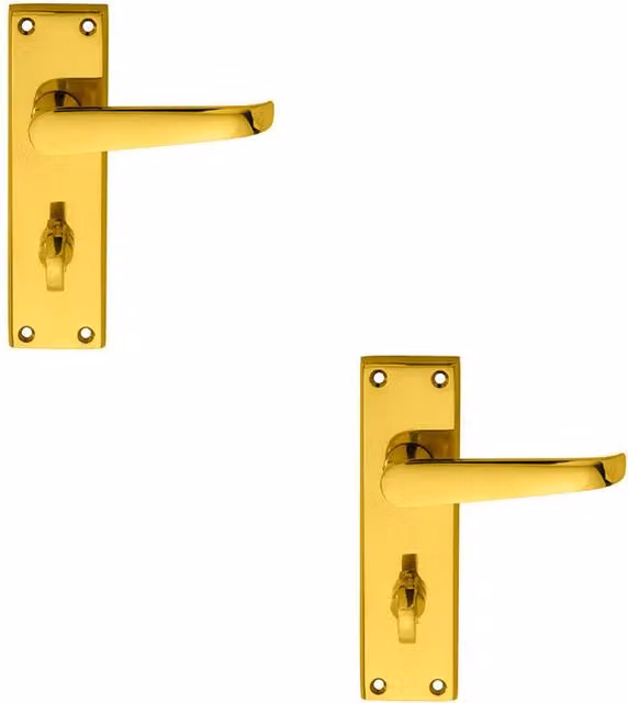 Loops 2x Pair Straight Victorian Lever Bathroom Backplate in Polished Brass, W: 150 mm, H: 43 mm