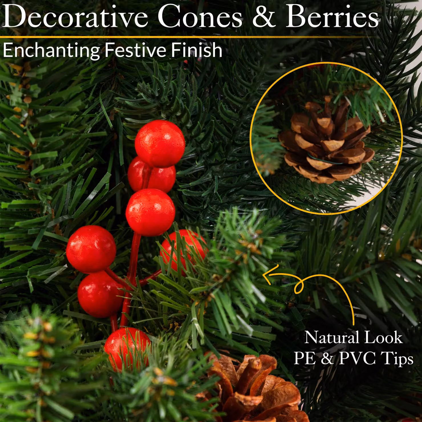 Christow Mini Artificial Spruce Christmas Tree with Pine Cones and Berries in Green – 3