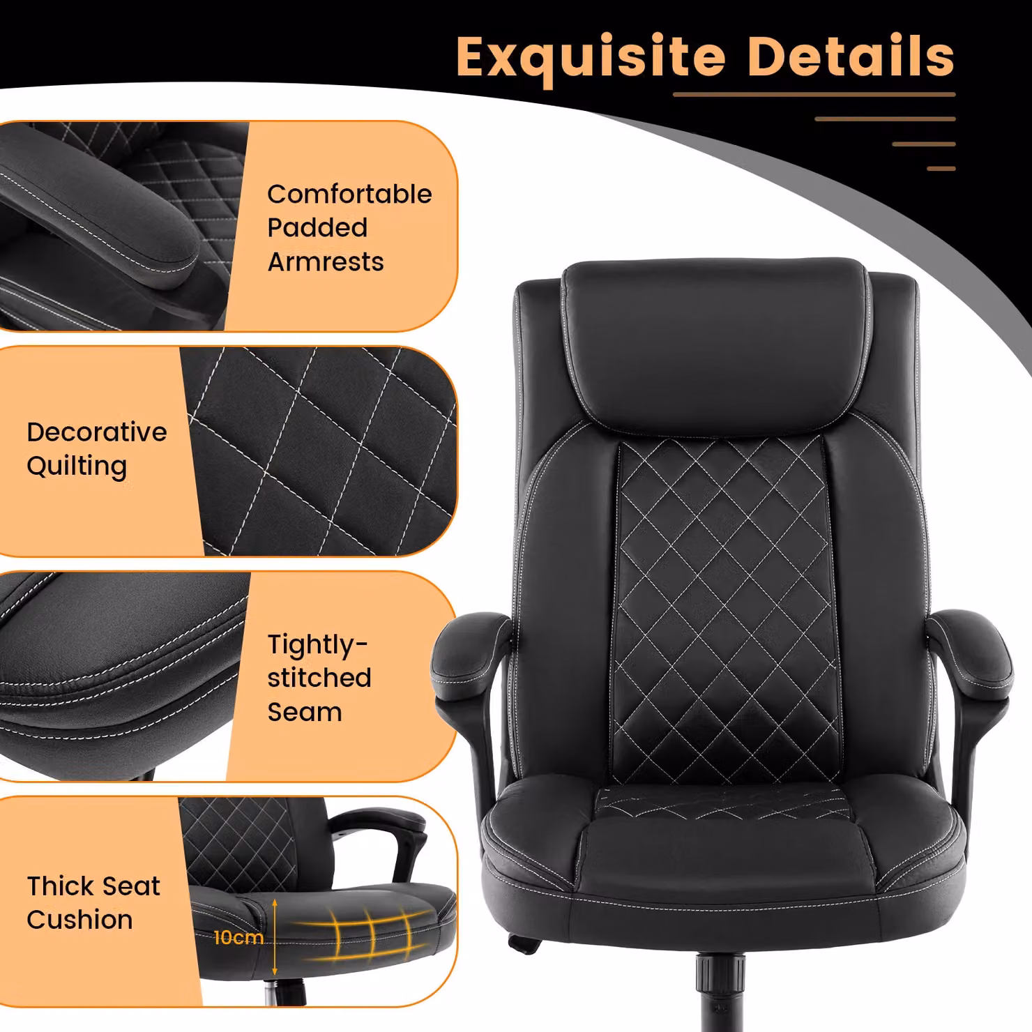 Costway Black Synthetic Leather Swivel Executive Office Chair with Headrest and Armrests – 2
