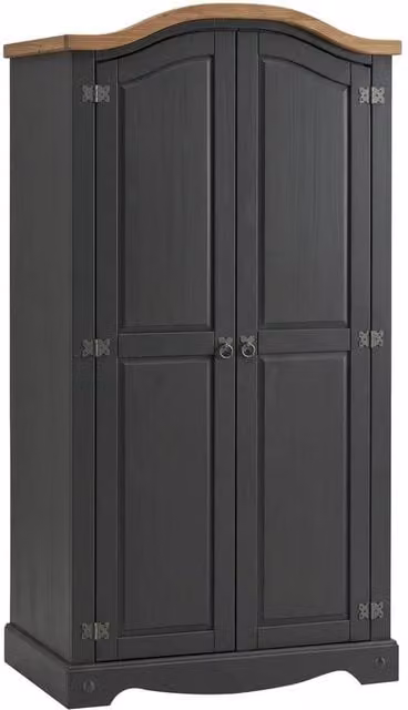 FORGEVIO Charcoal 2 Door Arch Top Solid Wood Wardrobe in Grey Anthracite