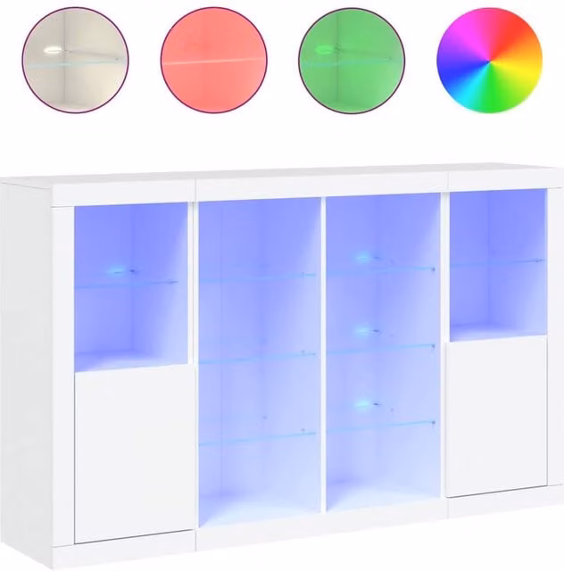 Berkfield Home Set of 3 Modern White MDF and Glass Sideboards with Integrated LED Lighting