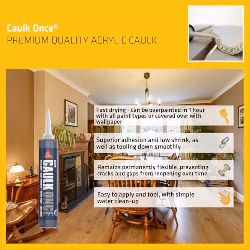 Everbuild Caulk Once Paintable Acrylic Caulk, White, 380ml – 3