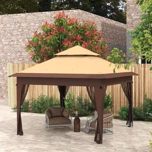 Chilli Seating Brown Pop Up Gazebo with Double Roof and Steel Frame