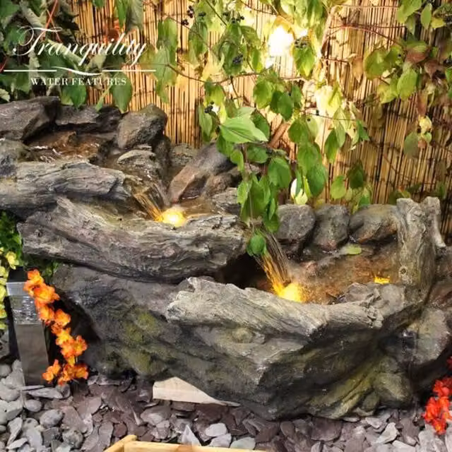 Tranquility Water Features Wood Stream Solar Cascade Water Course in Grey