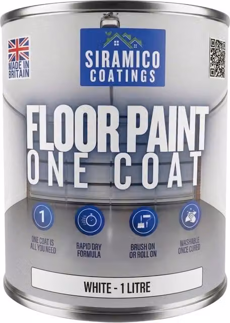 SIRAMICO COATINGS One Coat Anti-Slip Water-Based Floor Paint, White, 1 Litre