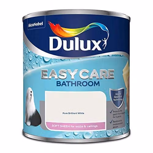 Dulux Easycare Mould Resistant Bathroom Paint, White, Satin Gloss, 1 l – 2