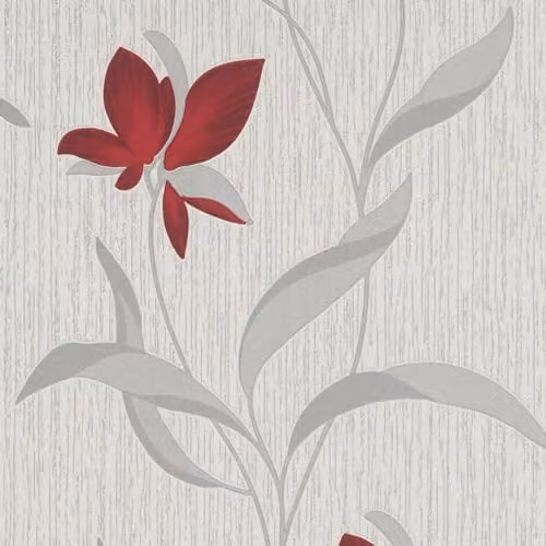 Erismann Fleur Botanical Floral Wallpaper in Red, White and Silver