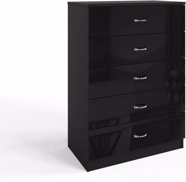 SPETLEK Black High Gloss 5 Drawer Tall Chest of Drawers – 1