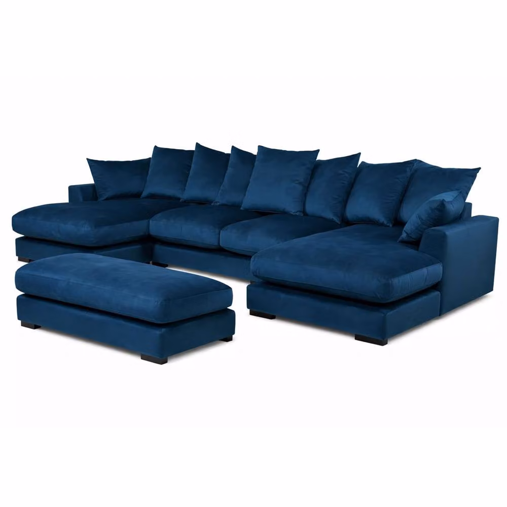 Snug Furniture Birmingham Ltd Linea Reversible U-Shape Double Ended Plush Velvet Sofa with Matching Ottoman in Blue – 2