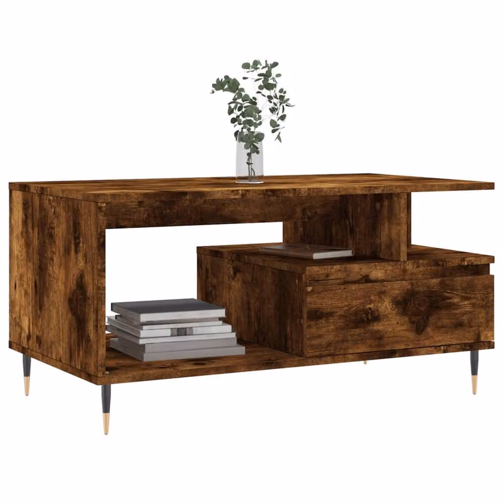 Berkfield Home Modern Smoked Oak Coffee Table in Brown, W/D/H: 90 x 49 x 45 cm – 3