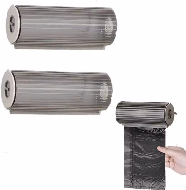 VOGREX 2-Piece Adhesive Wall Mounted Plastic Garbage Bag Holder in Grey