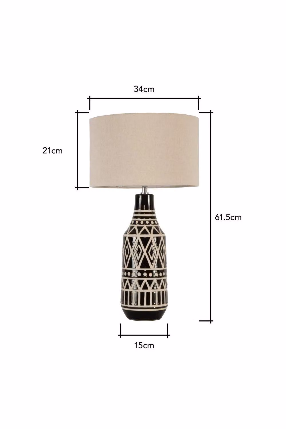 BHS Lighting Odin Tribal Modern Ceramic Table Lamp in Black with Beige Fabric Shade, H 61.5 x W 34.0 cm – 4