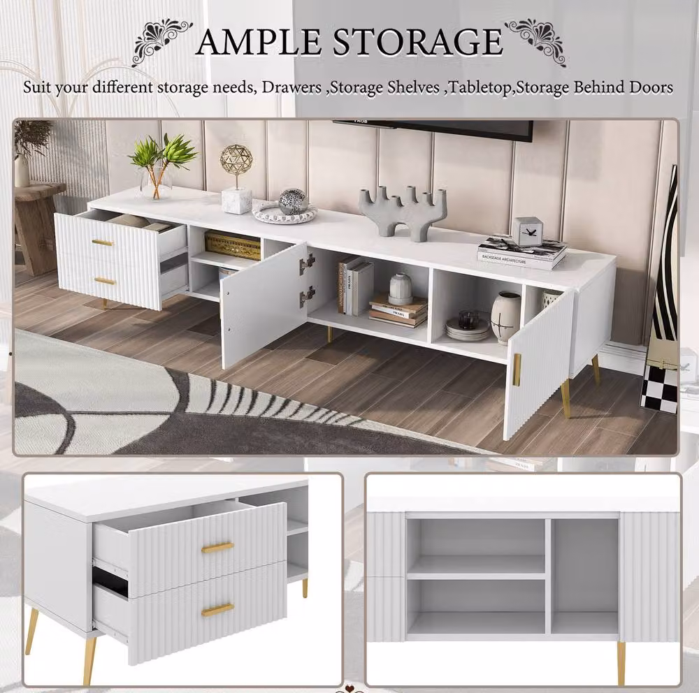 STILVORA Modern White TV Stand with Storage, W: 180.0 cm, D: 41.0 cm, H: 41.0 cm – 3