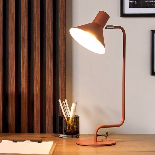 Wyld and Coco Orange Metal Desk Lamp with Adjustable Cone Shade