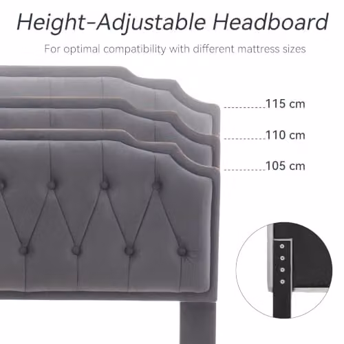 MCC Direct Chelsey Single Velvet Upholstered Bed Frame with Tufted Headboard in Grey – 4
