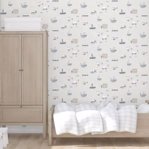 Galerie Tiny Tots 2 Transportation Wallpaper in Brown, Sky Blue and Navy – 3