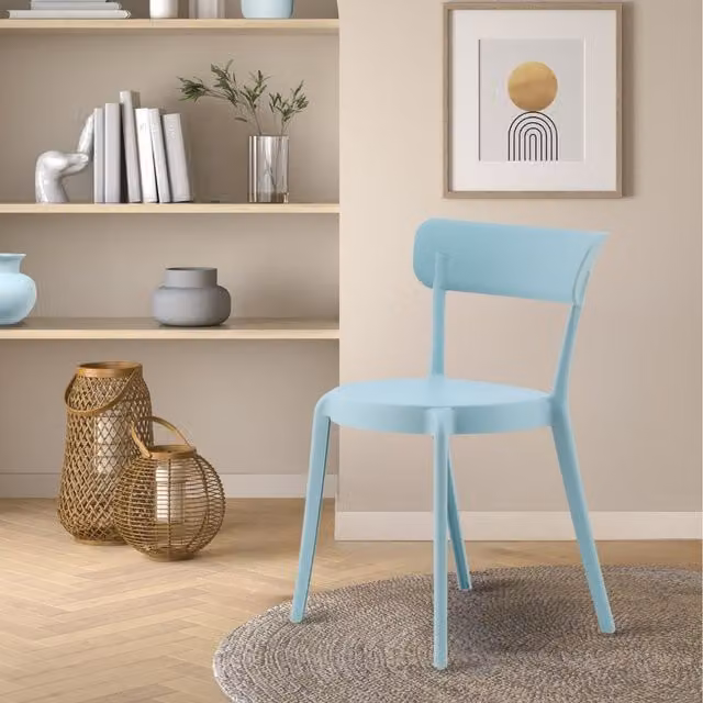 Fusion Living Modern Matt Blue Plastic Stackable Dining Chair